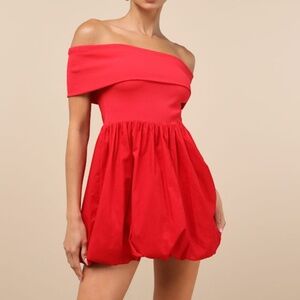 Lulus Launi Red Mixed Media Off-the-shoulder Mini Dress - Size S